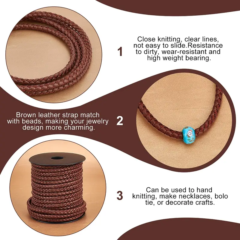 Braided Faux Leather Cord 10.95 Yard Round String Cord - Temu