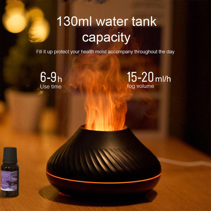 1pc Vulkanischen Aroma Diffusor Ätherische Öl Lampe 130ml USB Tragbare  Luftbefeuchter Mit 6 Farbe Flamme Nacht Licht
