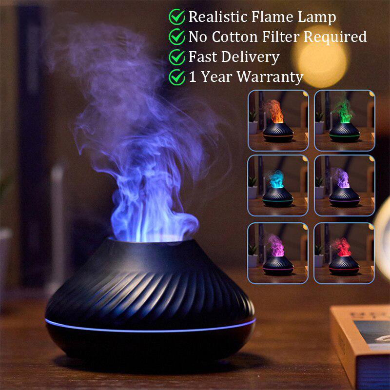 Acheter Diffuseur d'arôme volcanique, lampe à huile essentielle,  humidificateur d'air Portable USB de 130ml avec veilleuse à flamme de 6  couleurs