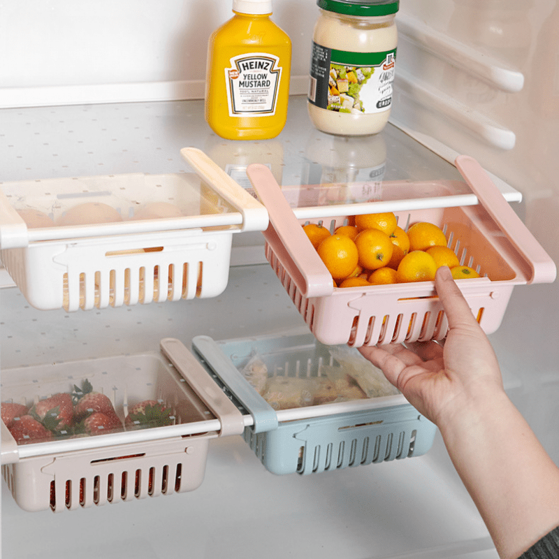 Bac de rangement empilable à 2 couches pour réfrigérateur domestique avec  couvercle en plastique