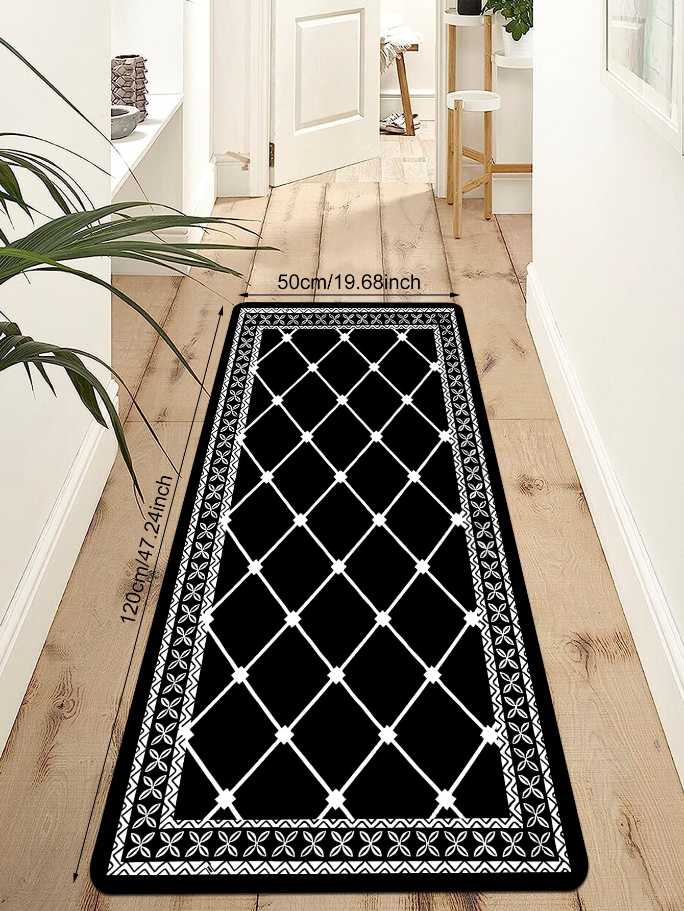 1pc Kitchen Rugs And Mats Non Skid Washable Non-Slip, Black And White Area  Kitchen Floor Mats Rug , Backing Mat For Doorway Mats Runner Rug, Geometric