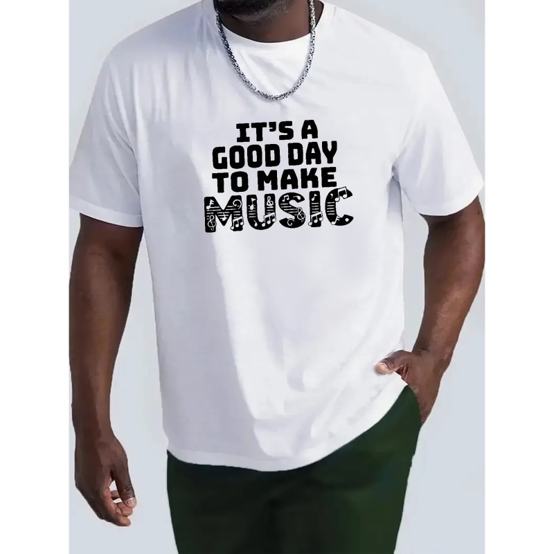 

Make Music Letter Pattern Print Men's Comfy Chic T-shirt, Graphic Tee Men's Summer Outdoor Clothes, Men's Clothing, Tops For Men, Gift For Men