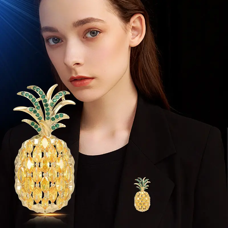 Bling Bling Pineapple Shape Alloy Brooch Pin Inlaid Shiny Zircon Fruit  Theme Suit Jacket Clothings Decoration - Temu
