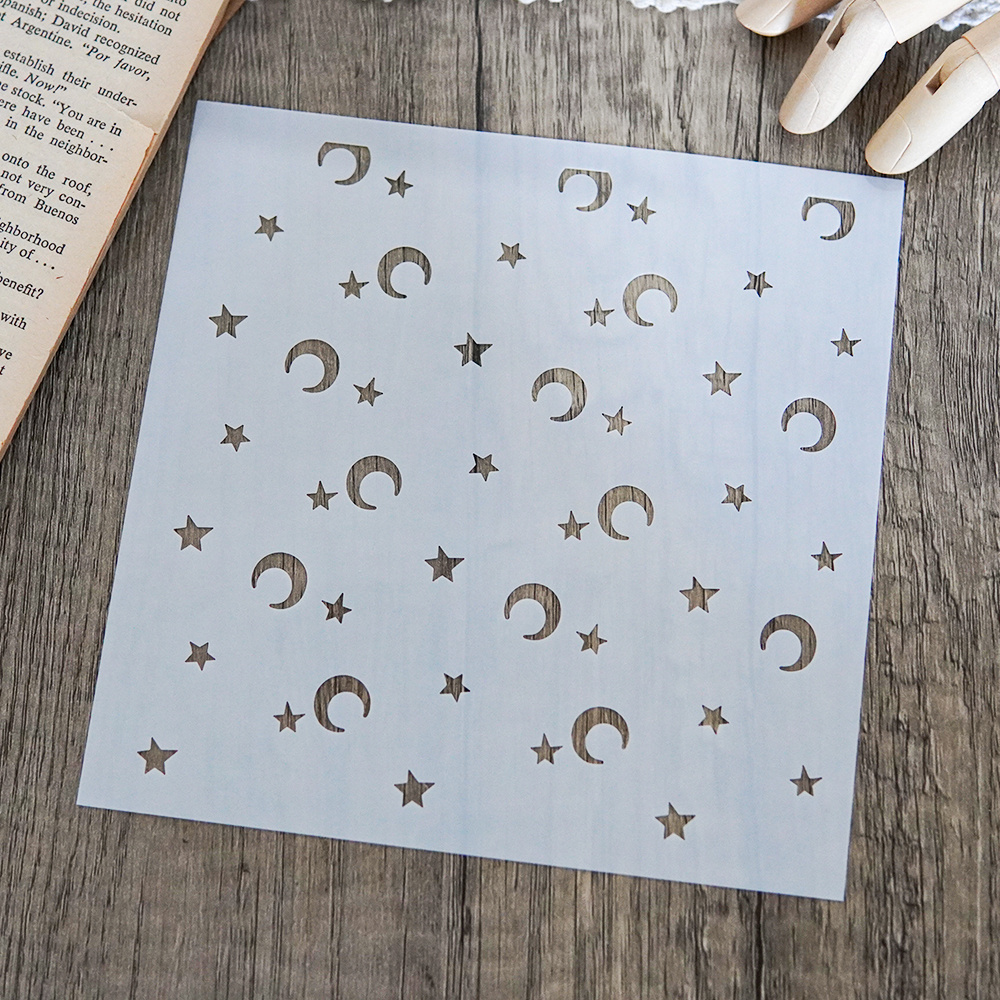 12Pcs Starry Night Theme Painting Template Reusable Moon Star