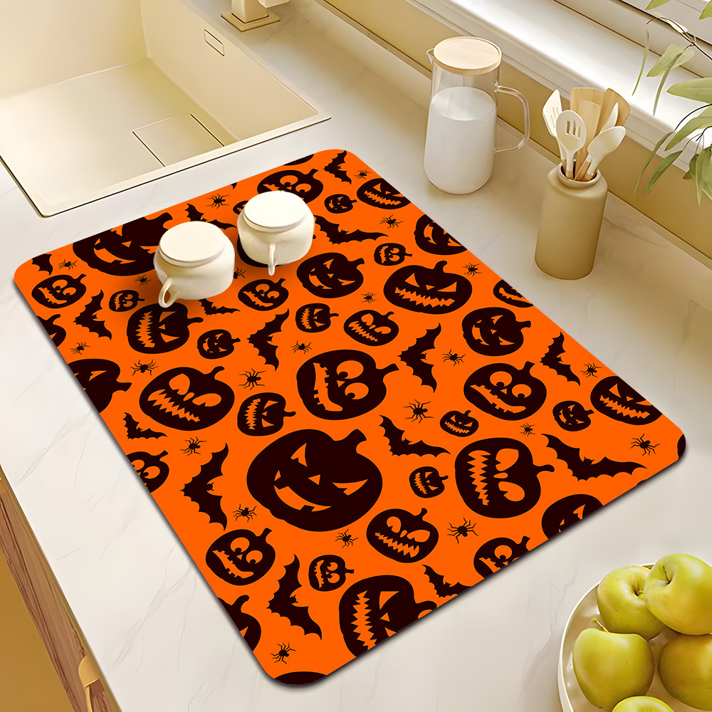 Dish Drying Mat Halloween Theme Draining Mat Pumpkin Bat - Temu