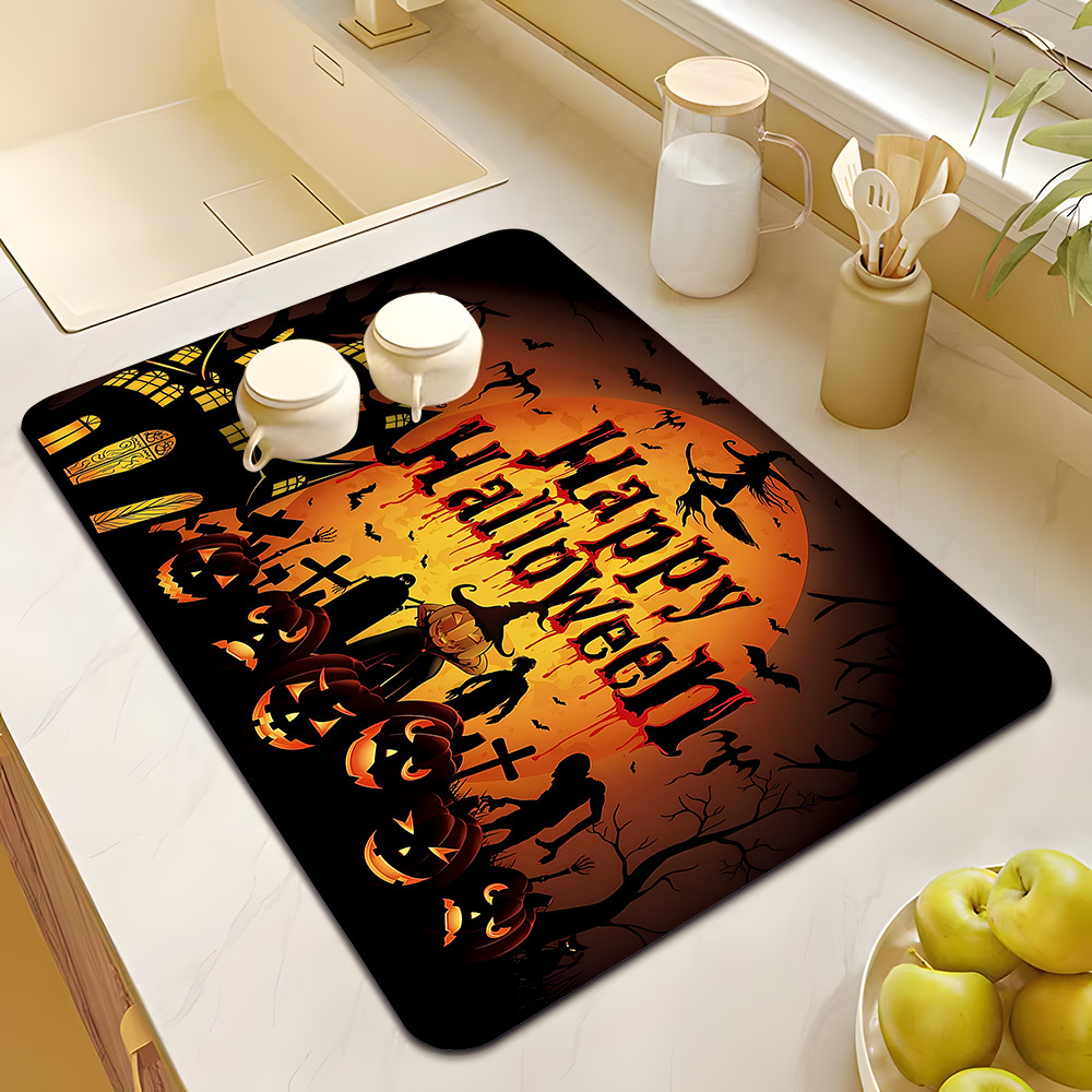 Dish Drying Mat Halloween Theme Draining Mat Pumpkin Bat - Temu