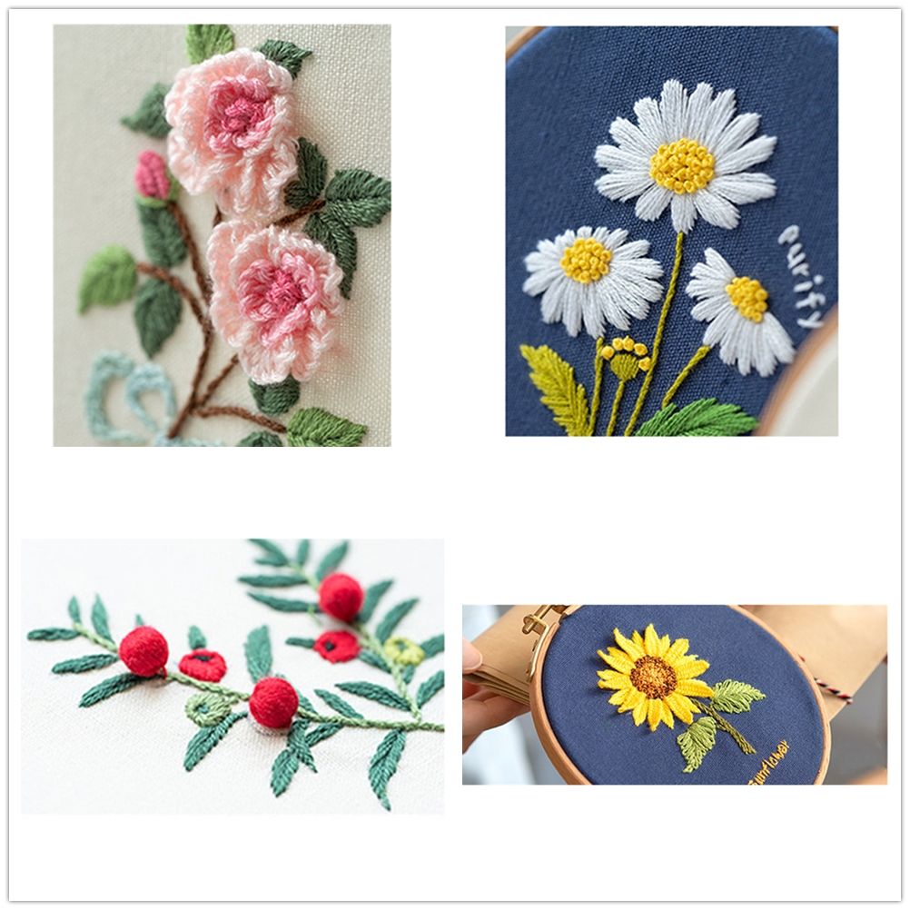 3pcs Embroidery Kits for Beginners,Include Embroidery Clothes with Pattern,3pcs  Embroidery Hoops and Instructions, Scissors,Flowers Plant Cross Stitch Set  for Adults DIY Decor Living Room 