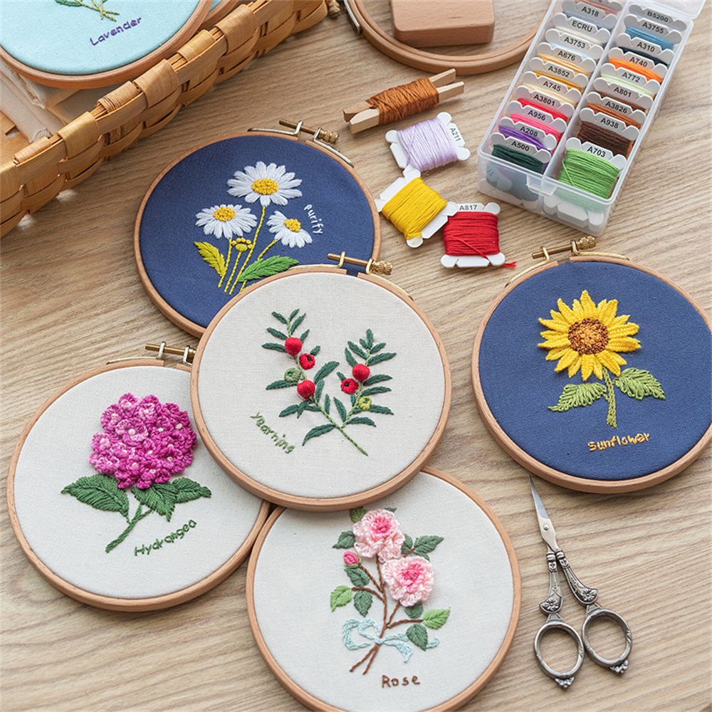 1set Polyester Random Hand Embroidery, Modern Floral & Figure Pattern Hand  Embroidery Kit For Sewing