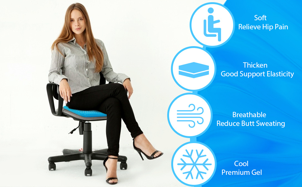 TICONN Cojín de asiento de espuma viscoelástica, cojín para silla de  oficina, almohada para sentarse durante mucho tiempo (azul)