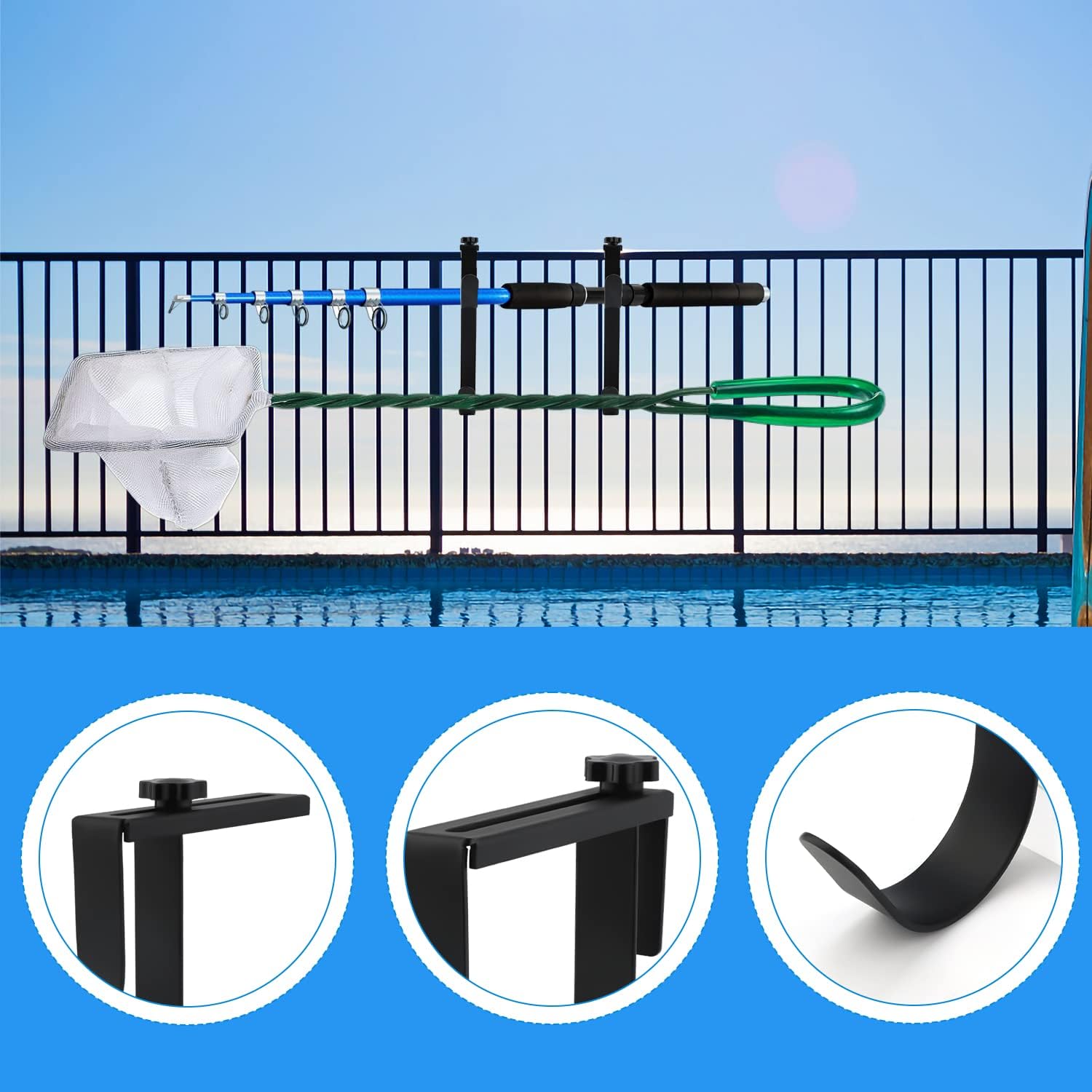 4pcs, Double Pool Pole Hooks, Adjustable Thickened Panel Rustproof Pool  Fence Hooks Metal Equipment Hooks For Hanging Pool Tool Swimming Pool  Accessor