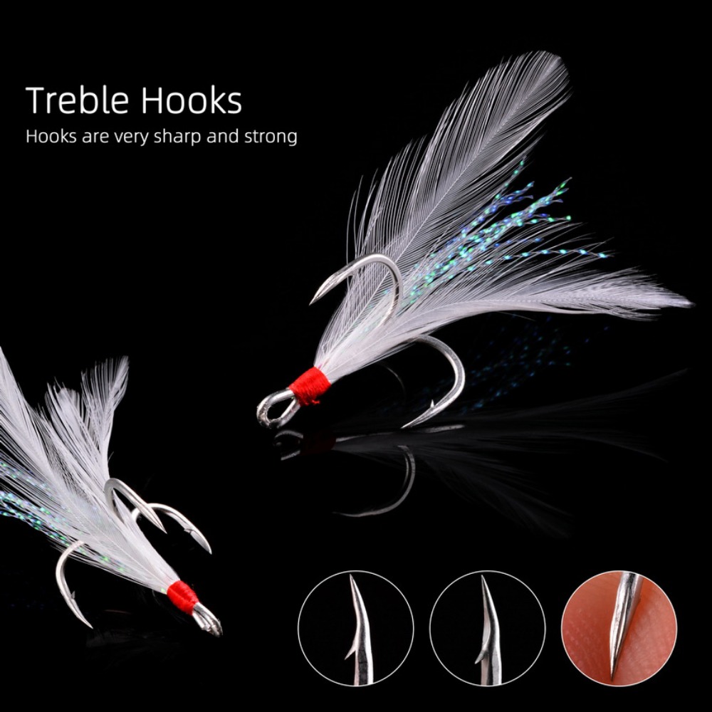 5x 10pcs Durable Stainless Steel Dressed Treble Hooks With Artificial  Feather