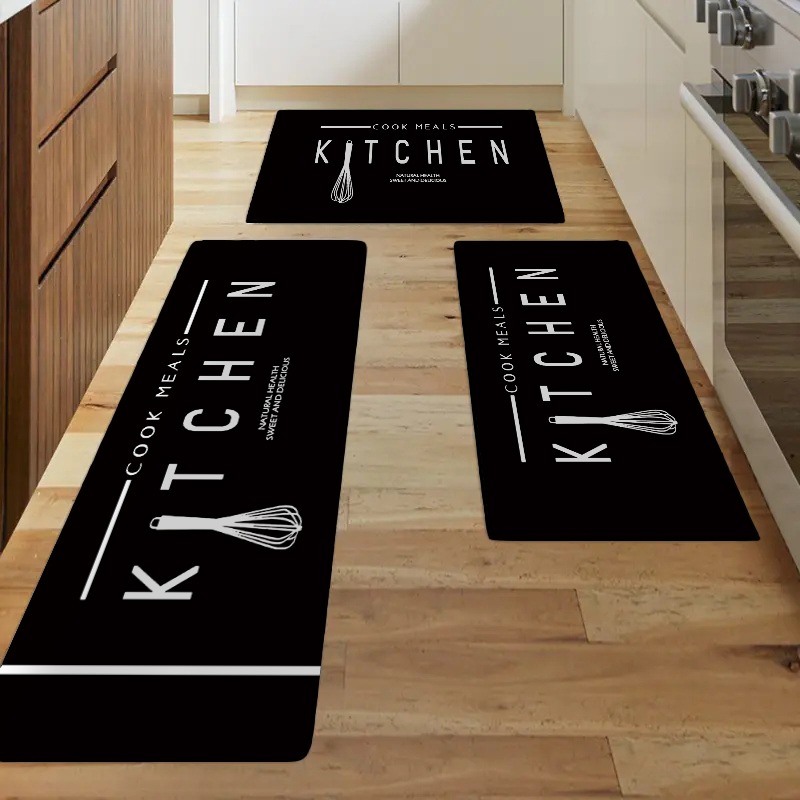 1pc Letter Graphic Anti-slip Kitchen Rug, Modern Polyester Kitchen Mat For  Home