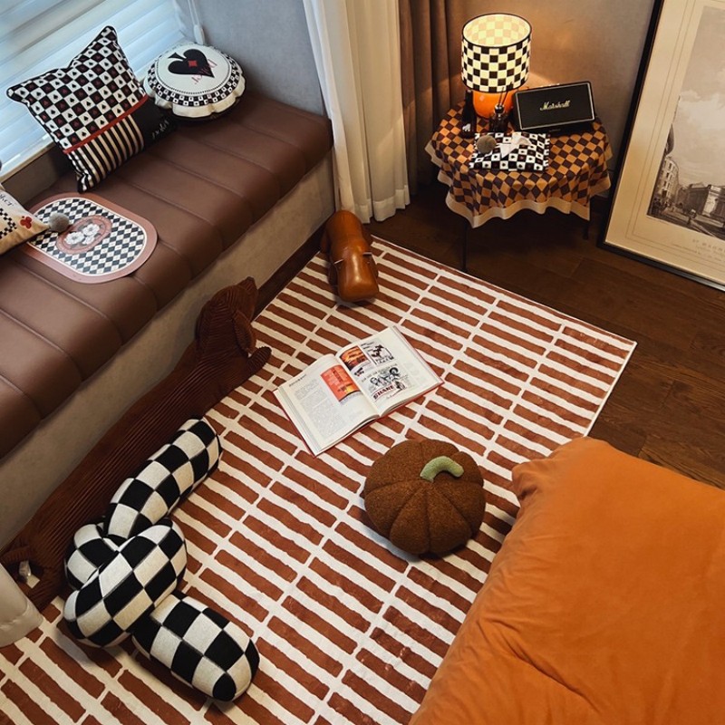 Retro Square Brick Floor Mat Soft Carpet Non-slip Carpet Bedroom Blanket
