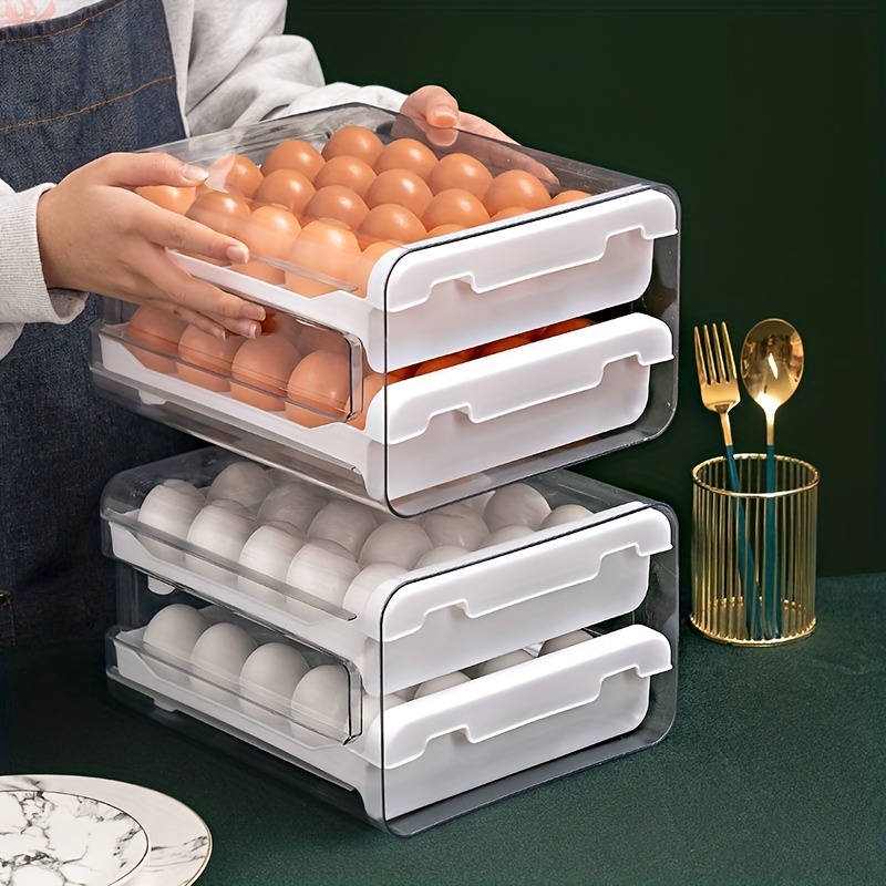 32 Eggs Holder for Refrigerator, Egg Storage Container Organizer Bins with  Handles, Stackable Clear Plastic Egg Holder(2 Layer) - AliExpress