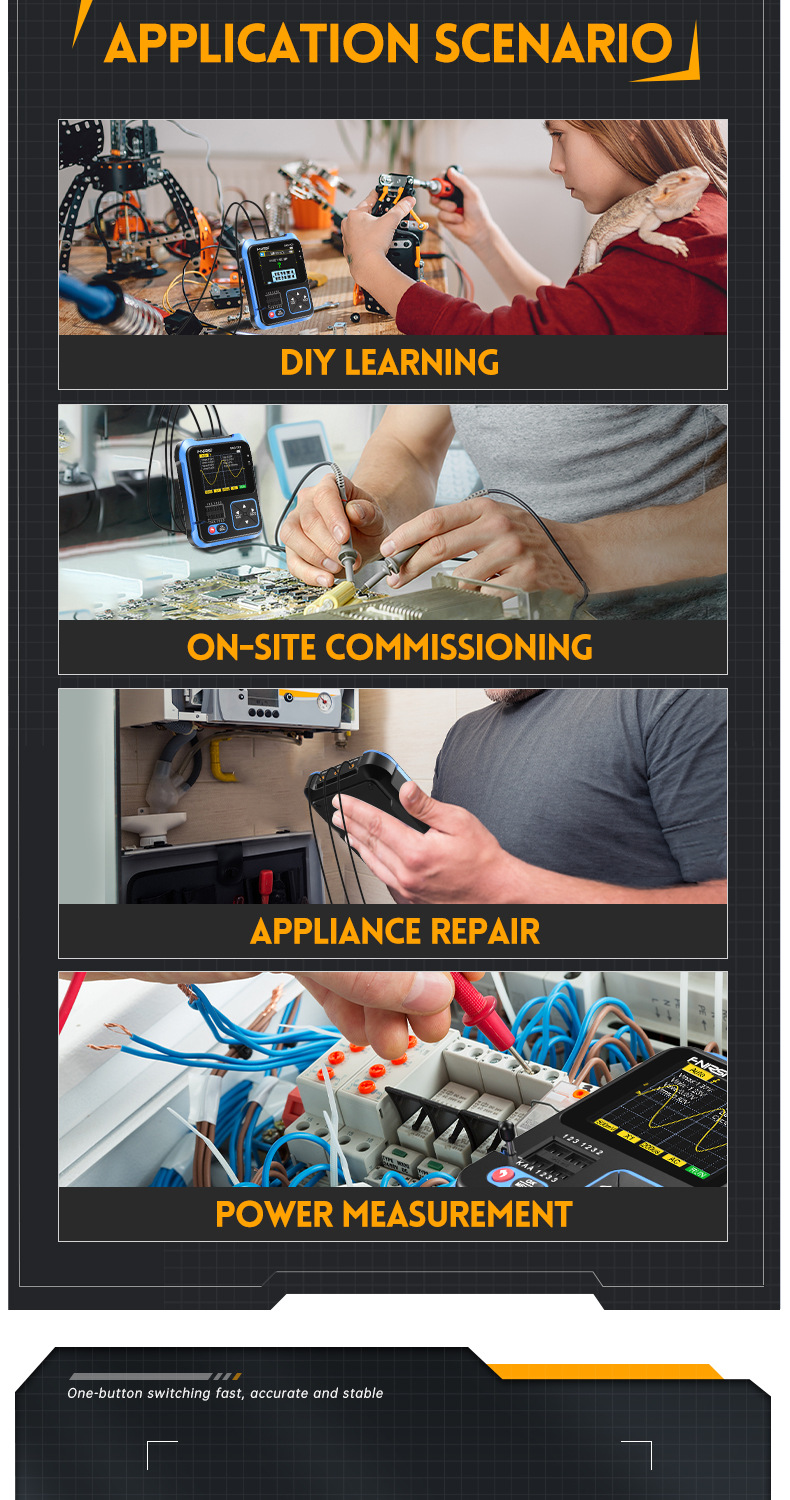 Osciloscopio digital + probador de transistores + generador de señales 3 en  1 FNIRSI DSO-TC3 - ToolBoom