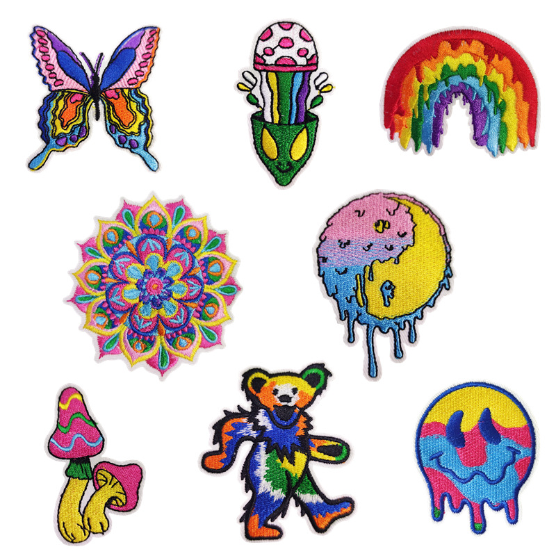 14 peças de adesivos bordados coloridos de desenho animado