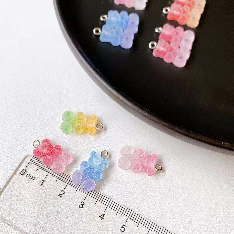 60pcs Gradient 3D Gummy DIY Bear Charms- Resin Bear Shaped Clay Pendants in 15 Colors Earring Bracelet Nacklace DIY Jewelry Making Pendants Nail Art