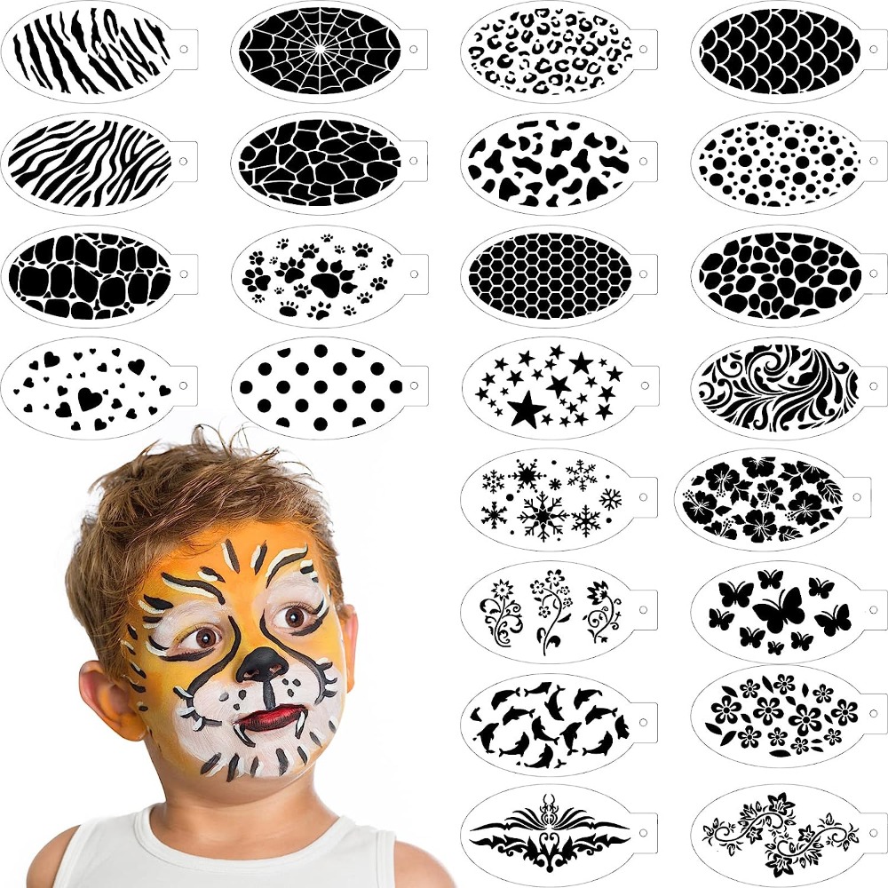 RYKOMO 48 Pieces Face Paint Stencils Body Facial Painting Stencils Plastic  Tattoo Painting Templates Face Tracing Stencils Reusable Makeup Painting
