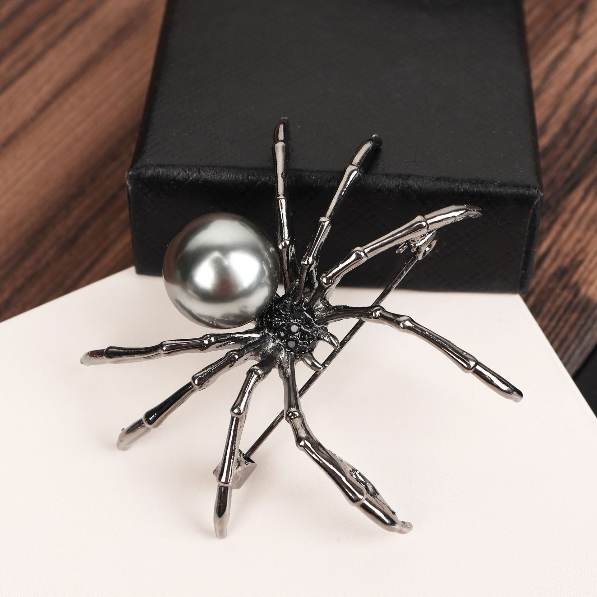 Black Spider Shaped Animal Theme Brooch Inlaid Faux Pearls - Temu