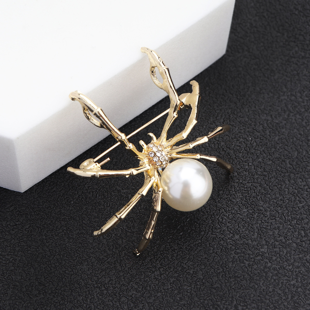 Black Spider Shaped Animal Theme Brooch Inlaid Faux Pearls - Temu