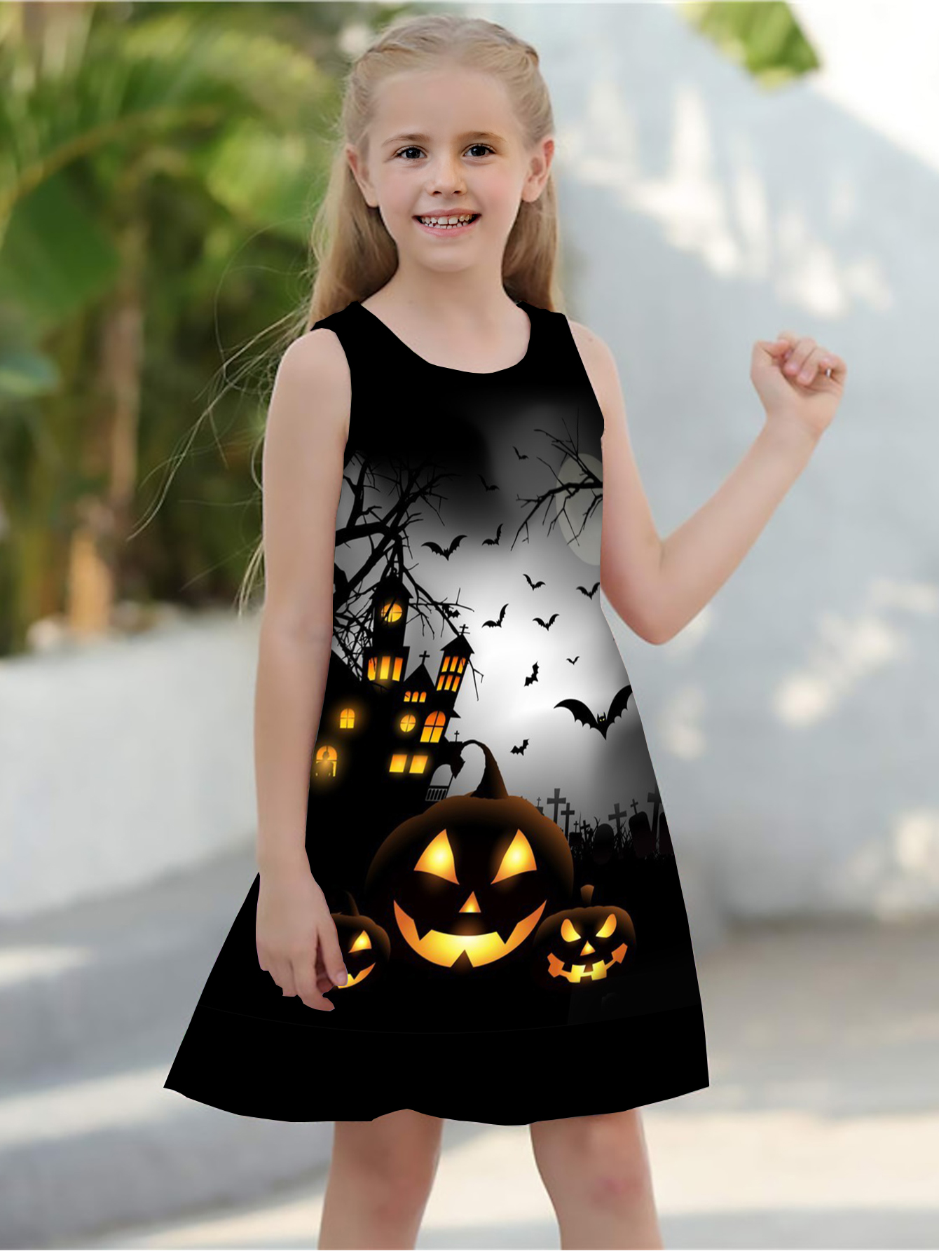 Halloween Casual Dress Ragazze Zucca Fantasma Stampa Vestito - Temu Italy