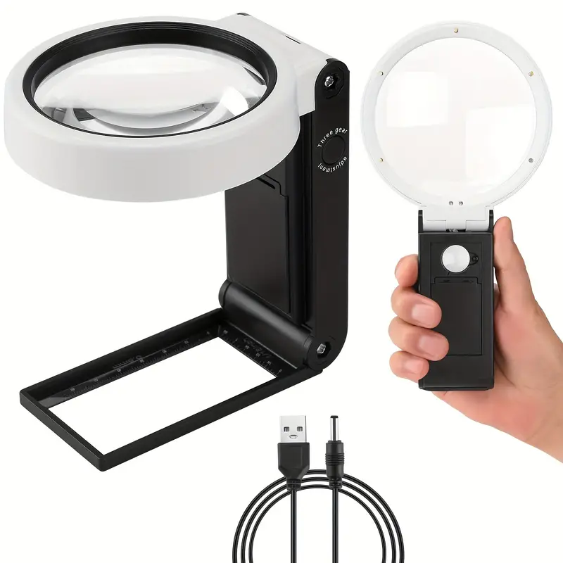 25x 6x Magnifying Glass With Light And Stand Folding Design - Temu Republic  of Korea