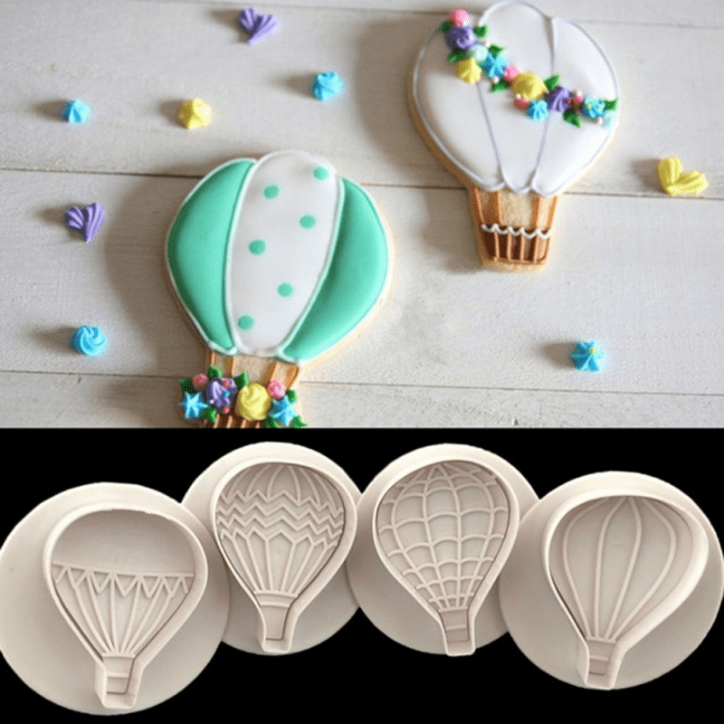 

4pcs, Hot Air Balloon Cookie Plunger Cutters, Plastic Cookie Cutters, Cookie Stamp Set, Fondant Mold, Baking Tools, Kitchen Gadgets, Kitchen Accessories