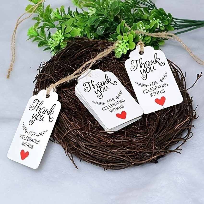 100pcs Gift Tags Thanks For Celebrating with Us with Jute Twine