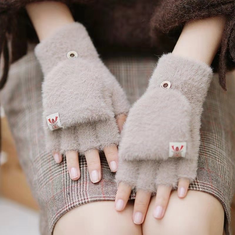 Guantes De Felpa De Color Sólido Para Otoño E Invierno, Guantes Con Tapa De  Medio Dedo Para Mujer, Guantes Gruesos Cálidos Elásticos Suaves Para La  Piel, Envío Gratis, Devoluciones Gratuitas