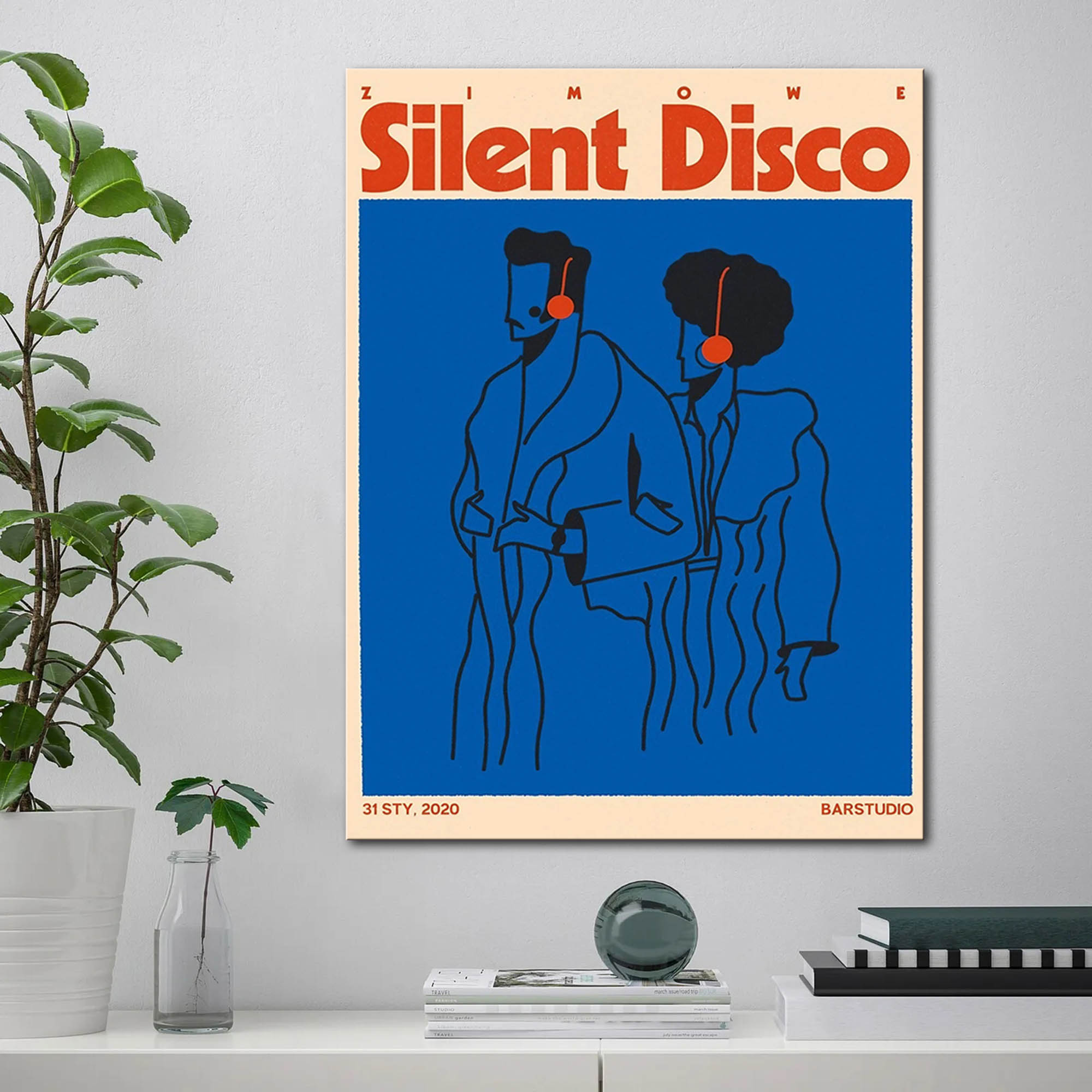 

1pc/set Retro Blue Silent Disco Illustrations For Creative Wall Art And Living Room Decor - Canvas Print For Bedroom Painting