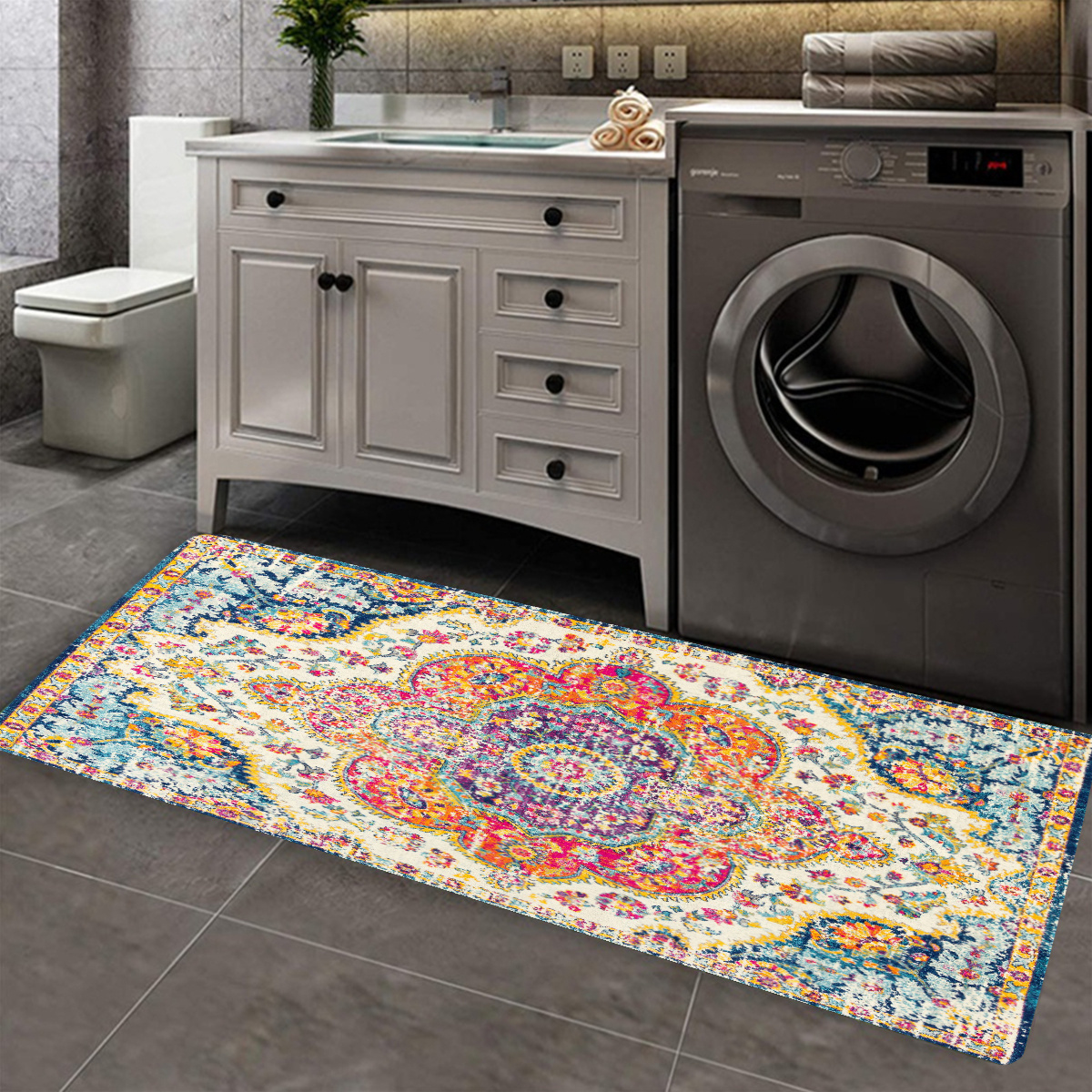  Joisal Traditional Asian Pattern Bath Floor Mats, Machine  Washable Threshold Bath Mats, Absorbent Runner Rugs with Rubber Backing, 39  x 20 Inches : Home & Kitchen