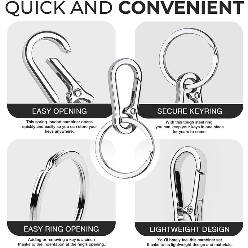 Key Ring Spring Buckle Belt Bag Clip Keychain S Steel Carabiner Loop Hook