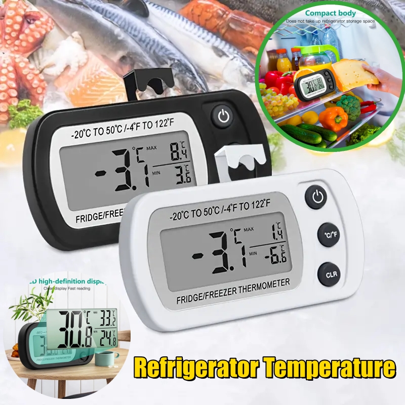 Fridge Thermometer Anti-humidity Refrigerator Freezer Electric Digital  Thermometer Temperature Monitor Lcd Display With Hook - Temu