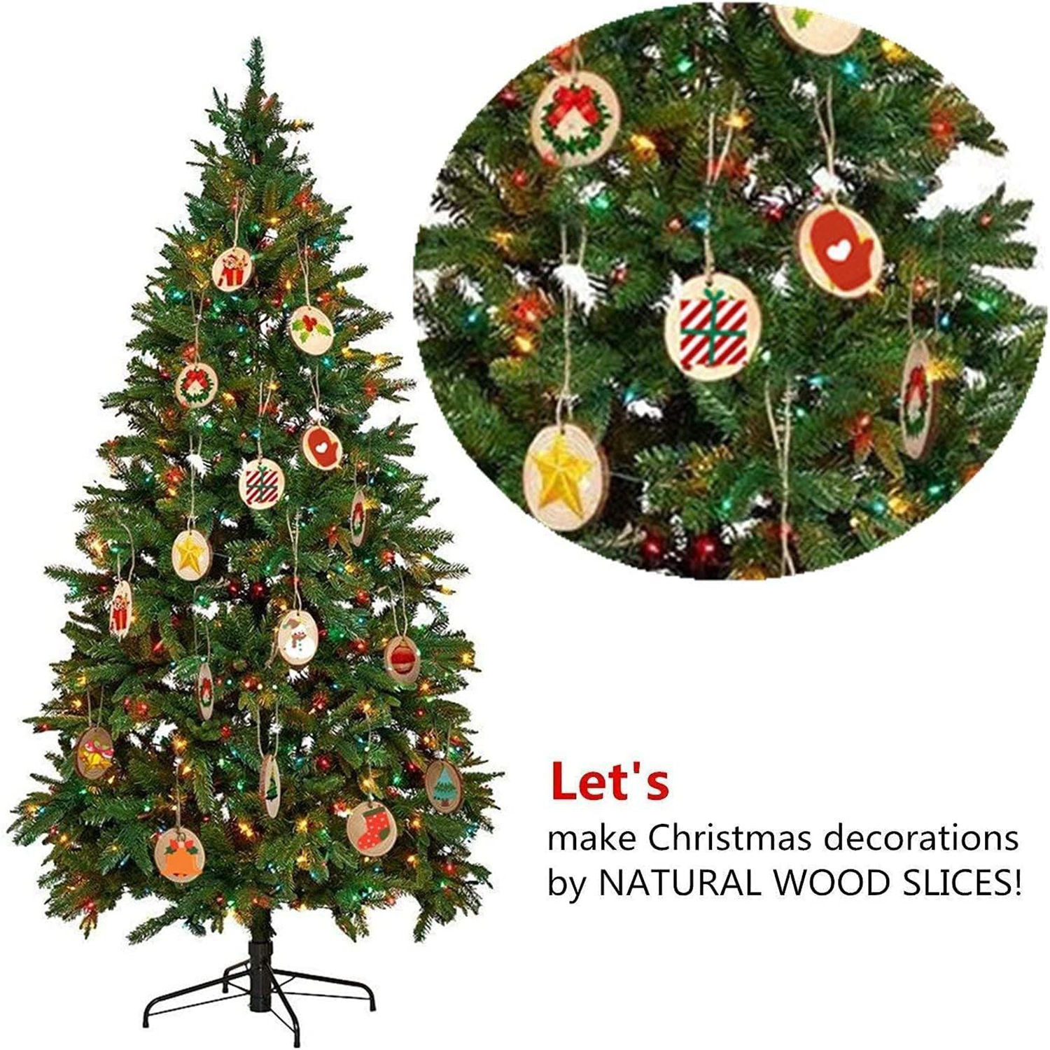 Natural Wood Slices Craft Wood Kit with Hole Wooden Circles Tree Slices for  Arts and Crafts Christmas Ornaments DIY Crafts