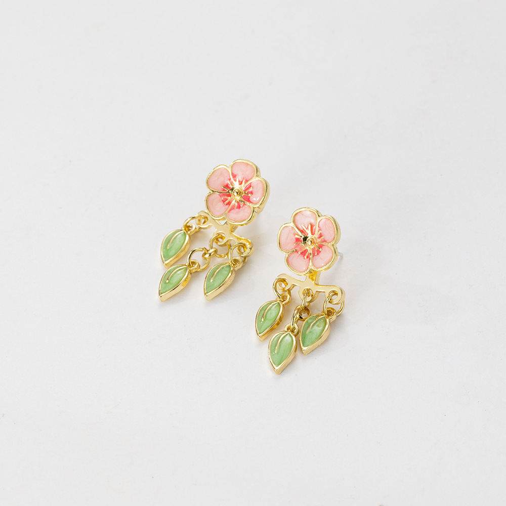 Pink peach blossom flower dangle deals earrings