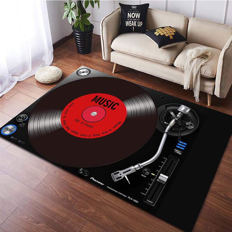 

1pc, 3d Vinyl Discplayer Music Pattern Carpet, Door Floor Mat, Doormat, Non-slip Floor Mat, Living Room Decor Rug, 3 Sizes, Home Decor, Room Decor
