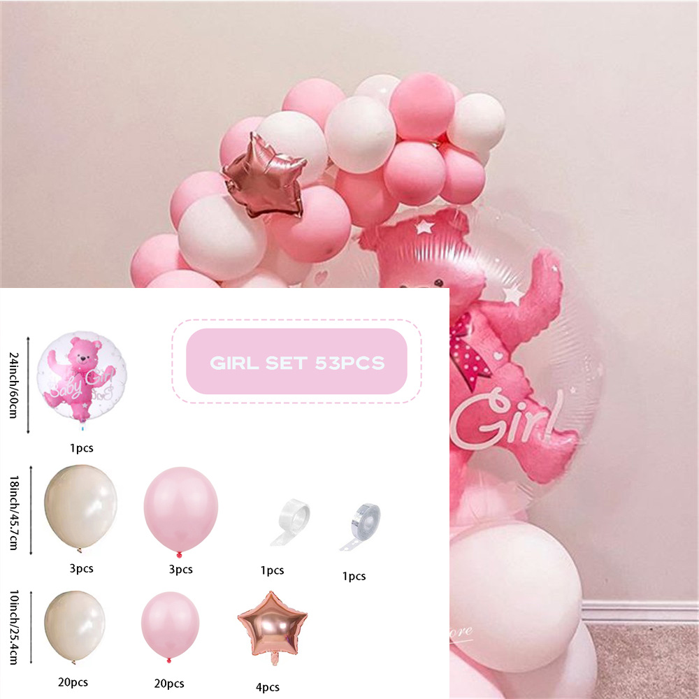 53pcs Baby Shower Baby Boy Girl Blue Pink 4D Bubble Bear Balloons Set Ball  Birthday party