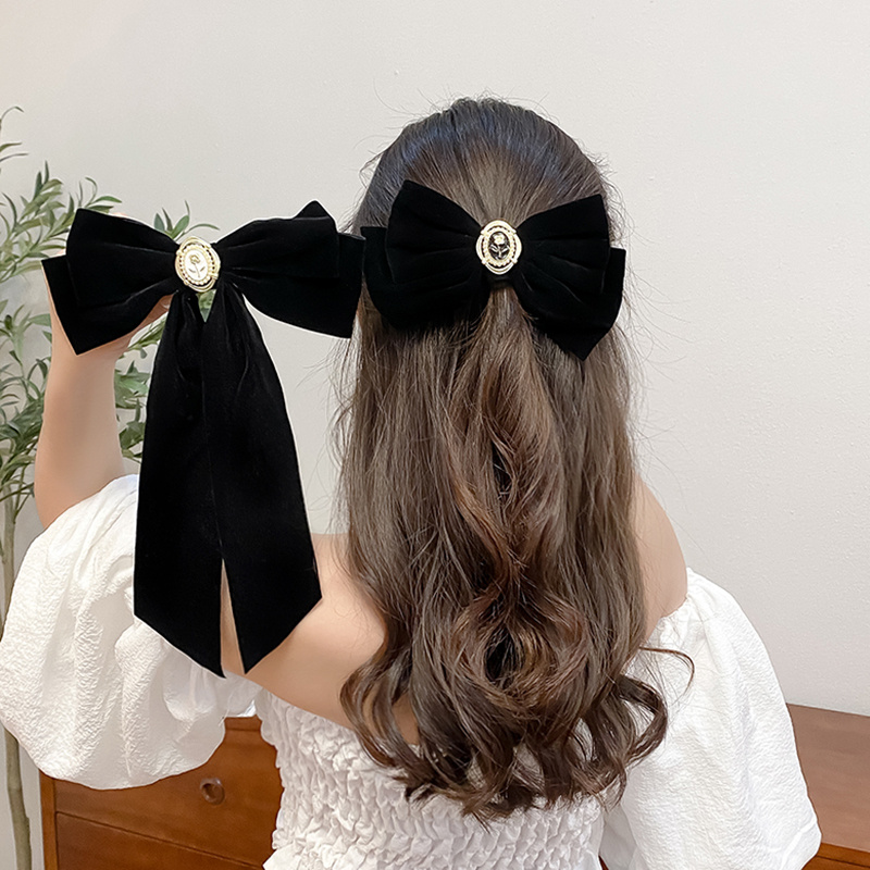 Korea Ribbon Bow Hair Clip Black Cute Hair Bows Hairpins Women Elegant  Barrette Girls Bowknot Hair