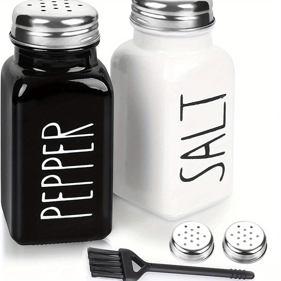 The Original Salt and Pepper Shakers set - Black -Spice Dispenser with  Adjustable Pour Holes - Stainless Steel & Glass - Set of 2 Bottles