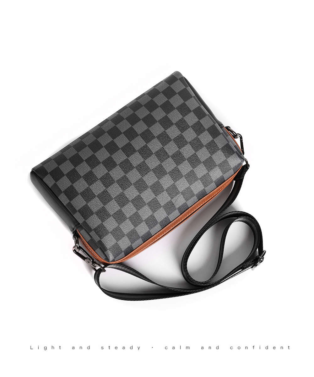 Men's New Plaid Shoulder Bag Trendy Fashion Checkerboard Messenger Bag  Student Small Bag - Temu