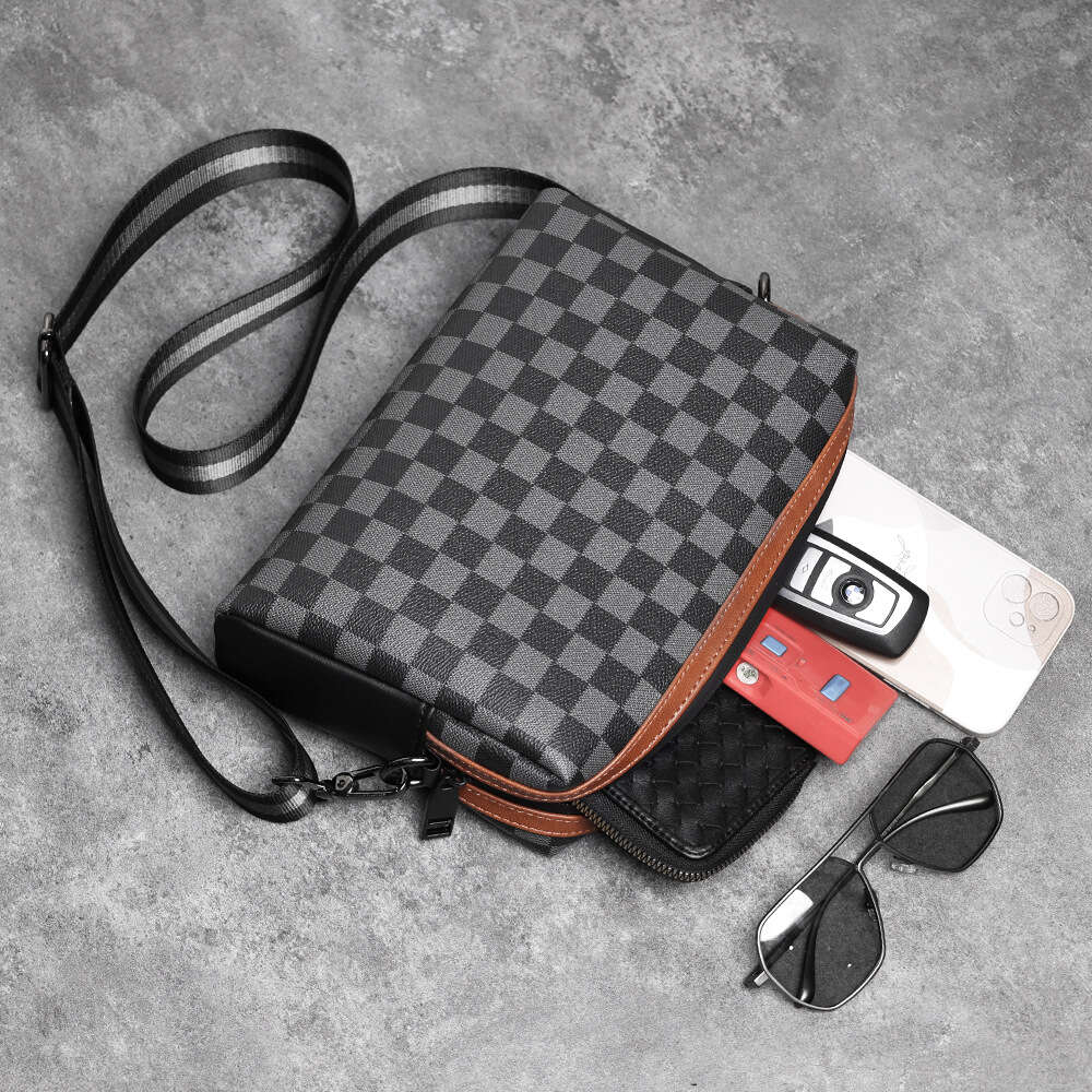 Men's New Plaid Shoulder Bag Trendy Fashion Checkerboard Messenger Bag  Student Small Bag - Temu