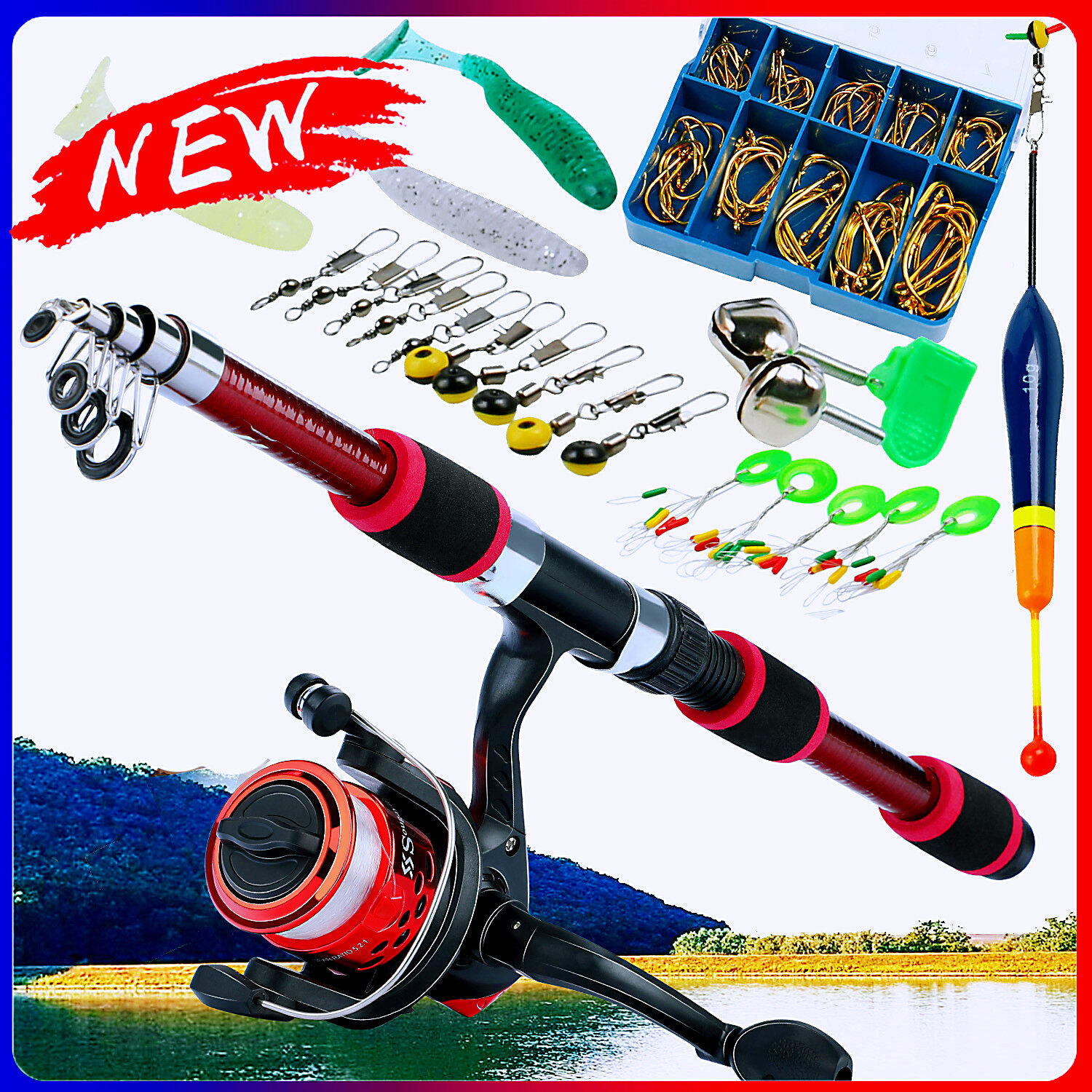  Fishing Pole Fishing Rod Reel Combo Full Kit with 2pcs 2.1m  Telescopic Fishing Rods 2pcs Spinning Reels Fishing Lures Hook Accessories  Suitable for Travel Fishing : Sports & Outdoors