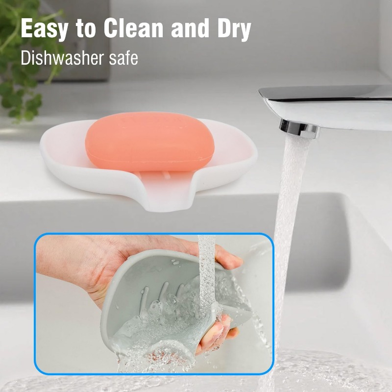4 Clear Soap Dish Suction Cup Drain Holder Bar Saver Tray Bathroom