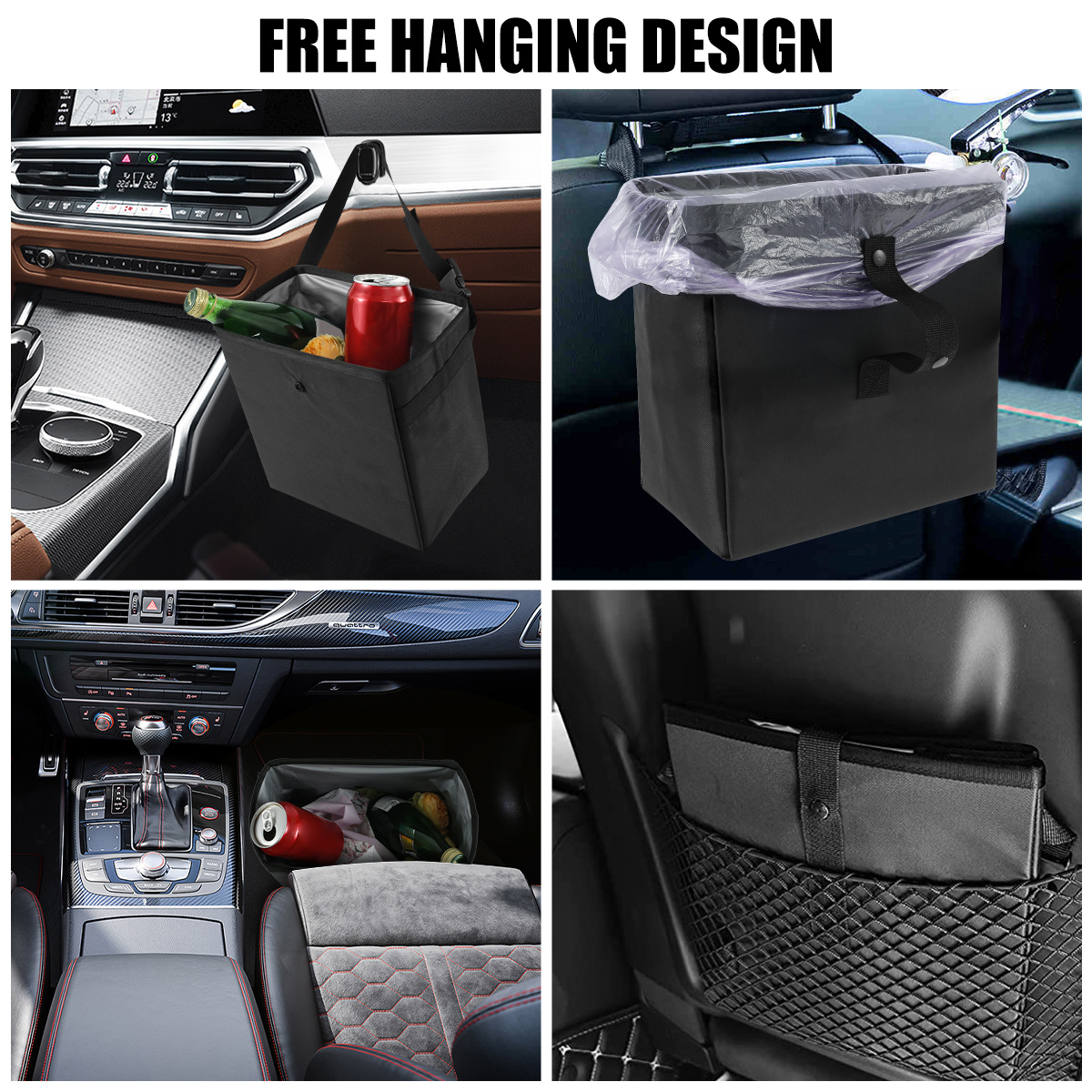 Ryhpez Car Trash Can with Lid - Car Trash Bag Hanging with Storage Pockets,  Leak-Proof Collapsible Garbage Bin for Car(3.2 Gallon/12L)