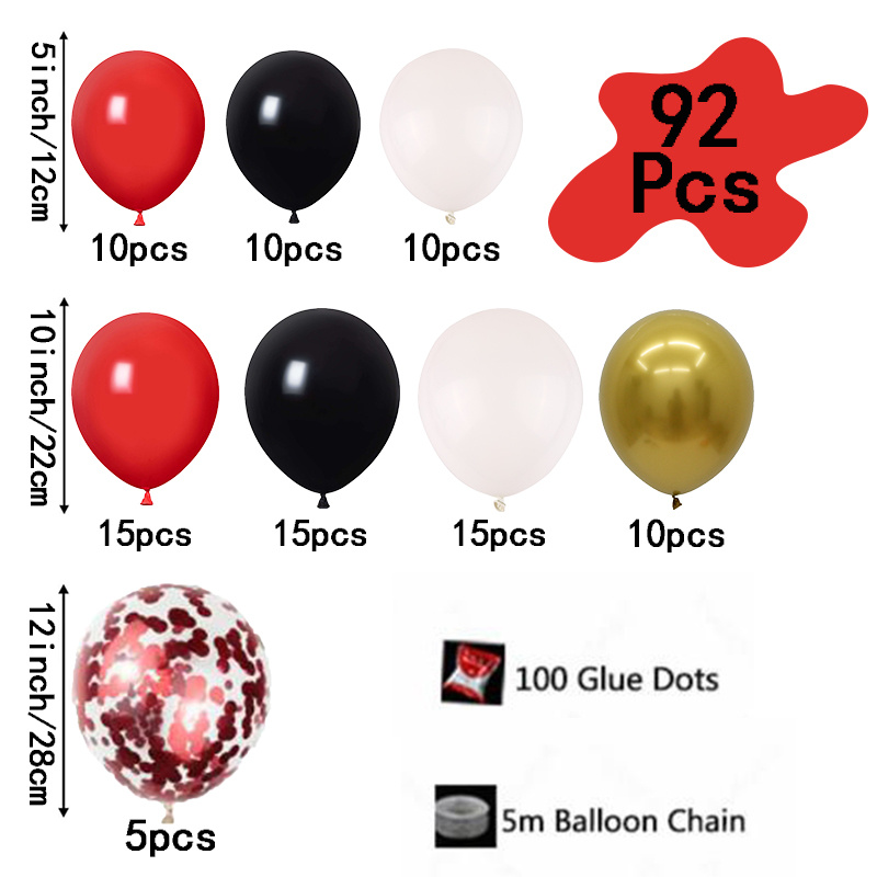 79pcs, Chaîne De Ballon Rouge Noir Blanc Ensemble De Décoration De Fête  Danniversaire Fond Fleur Anneau