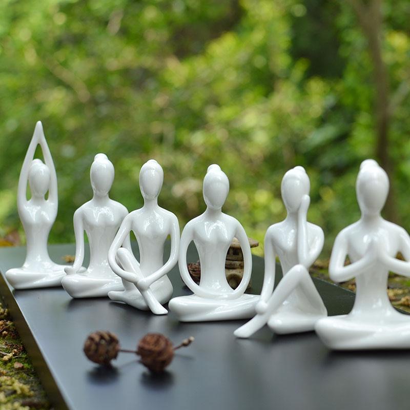 Home Decorative Porcelain Ceramic Yoga Pose Yoga Figurine Statue,  Meditation Room Yoga Instructor Collection Gifts ,White