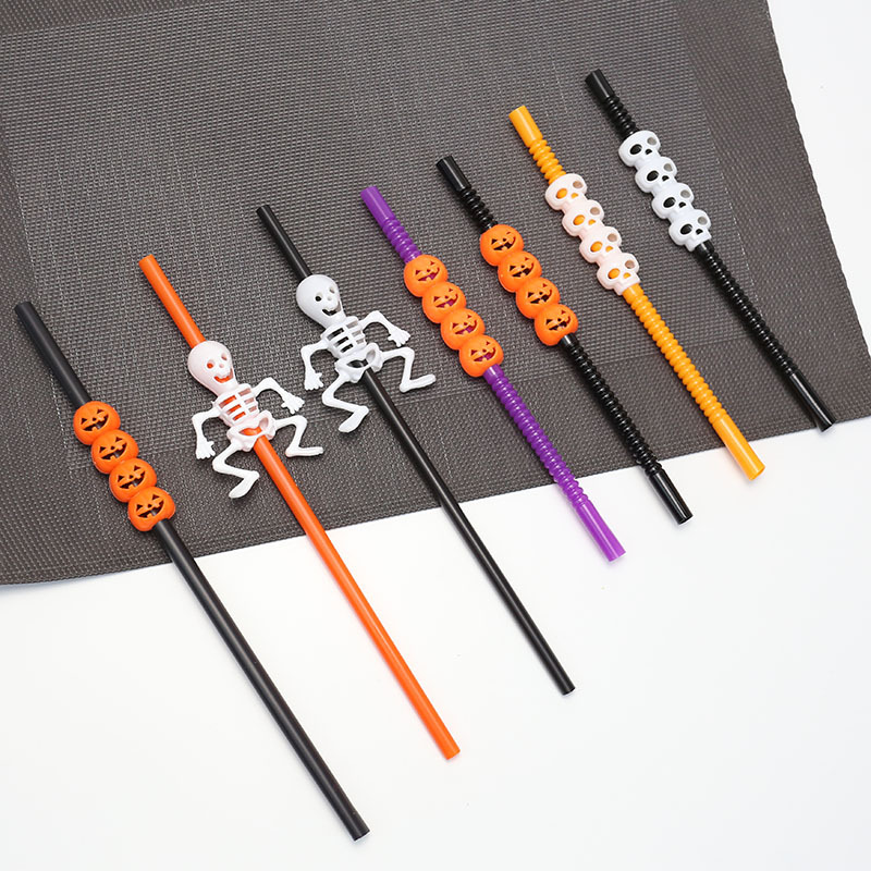 24pcs Halloween Decorative Straws, Spider/pumpkin/ Straw Toppers