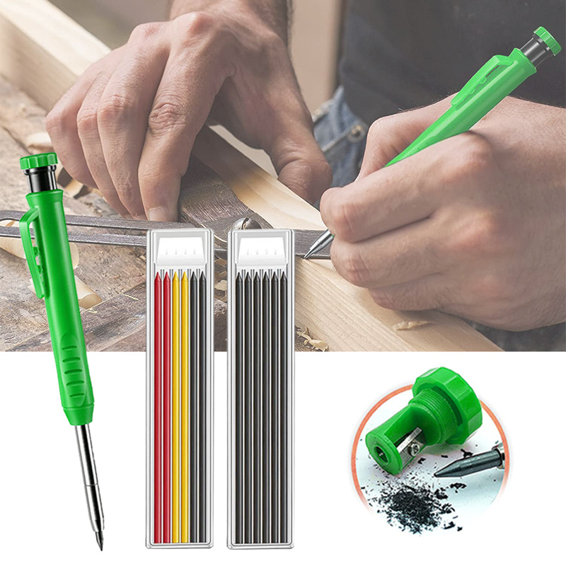 Carpenter Pencil Set Mechanical Pencil Leads Built-in Sharpener Refill  Solid *