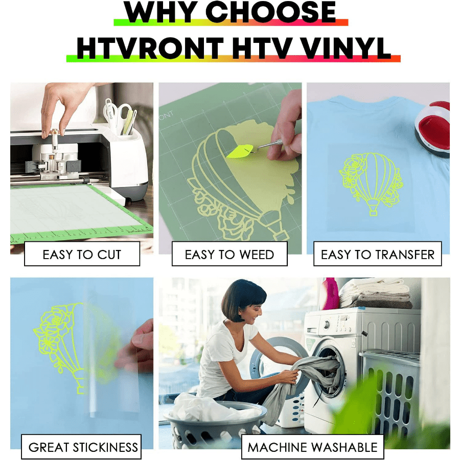 HTVRONT HTV Vinyl Rolls Heat Transfer Vinyl - 12 inch x 8ft White HTV Vinyl for Shirts, Iron on Vinyl for Cricut & Cameo - Easy to Cut & Weed for Heat