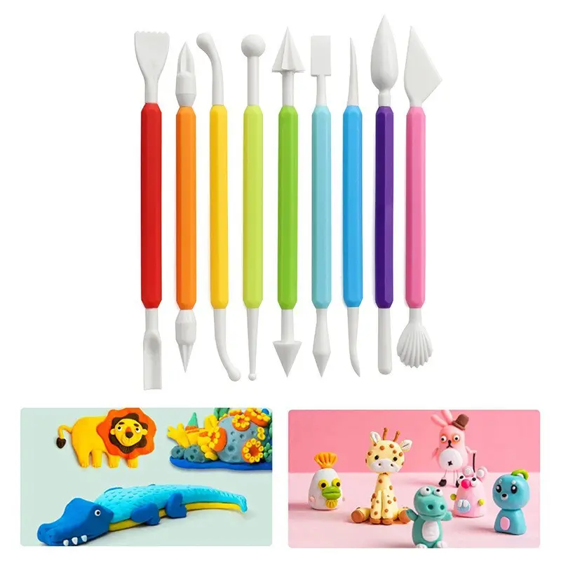 9 Piece Clay Sculpting Tools Set, Plastic Modeling Clay Tools For Kids,  Double Headed Plastic Ceramic Pottery Tool Set, Chef Decorating Tools